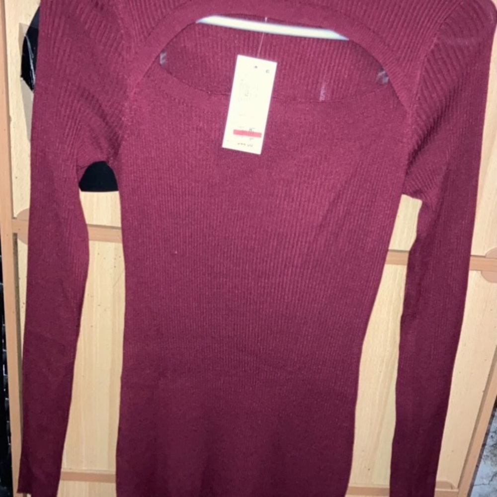 Elegant Burgundy Ribbed Knit Dress